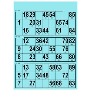 Bingokaart 90 karton 3 tickets blauw