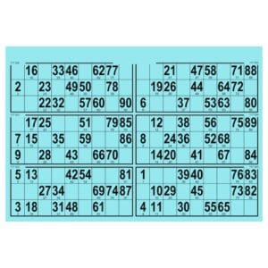 Bingokaart 90 karton 6 tickets blauw