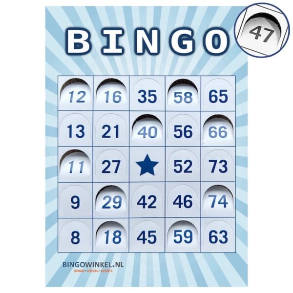Bingokaarten 75 karton blauw push-out vensters