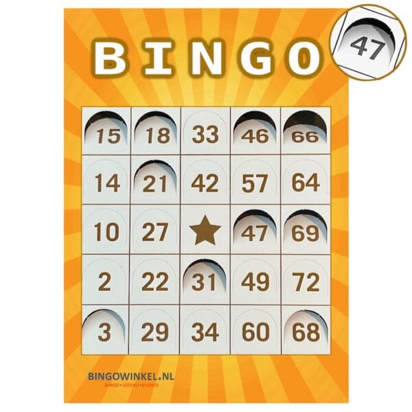 Bingokaarten 75 karton oranje push-out vensters
