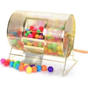 Loterij trommel Gold XL met loterijballen opening